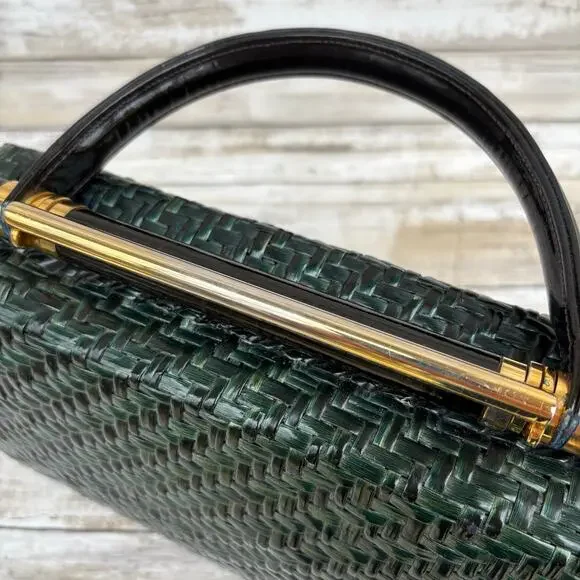 VTG Rodo Lacquered Wicker Basket Box Purse Green Framed Retro 50s 60s Italian - Picture 15 of 15